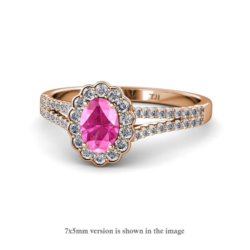 Raisa Desire Oval Cut Pink Sapphire and Diamond Halo Engagement Ring 