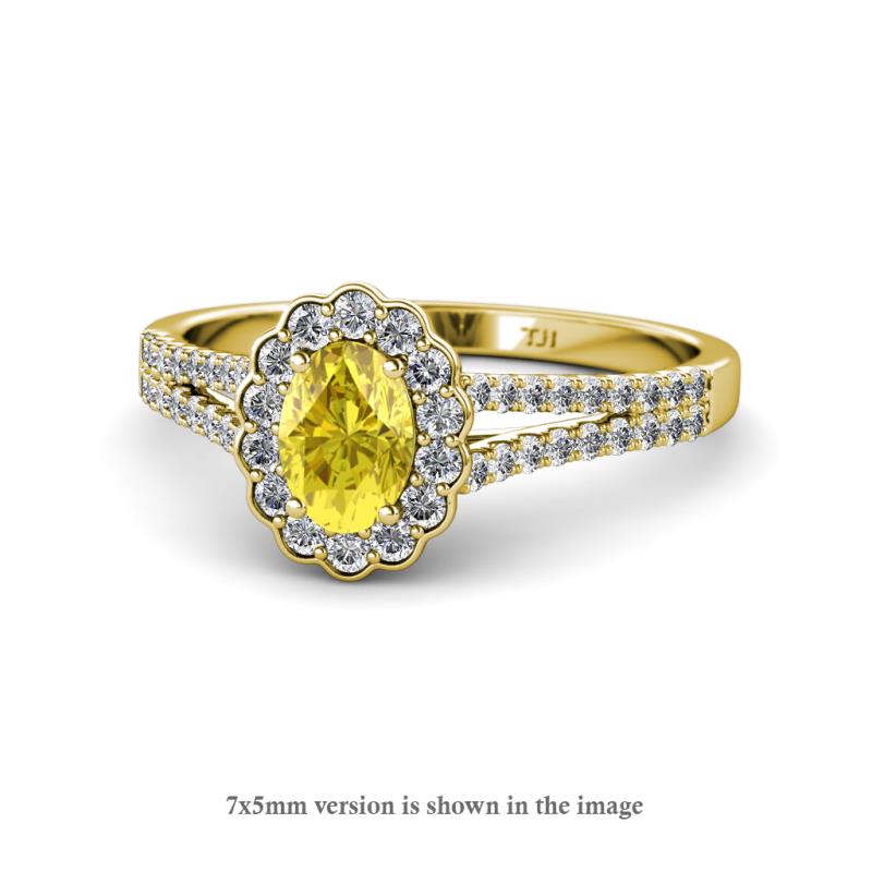 Raisa Desire Oval Cut Yellow Sapphire and Diamond Halo Engagement Ring 