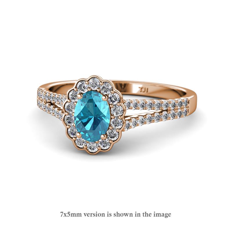 Raisa Desire Oval Cut London Blue Topaz and Diamond Halo Engagement Ring 