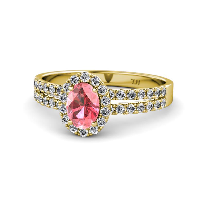 Amaya Desire Oval Cut Pink Tourmaline and Diamond Halo Engagement Ring 