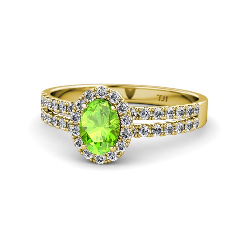 Amaya Desire Oval Cut Peridot and Diamond Halo Engagement Ring 