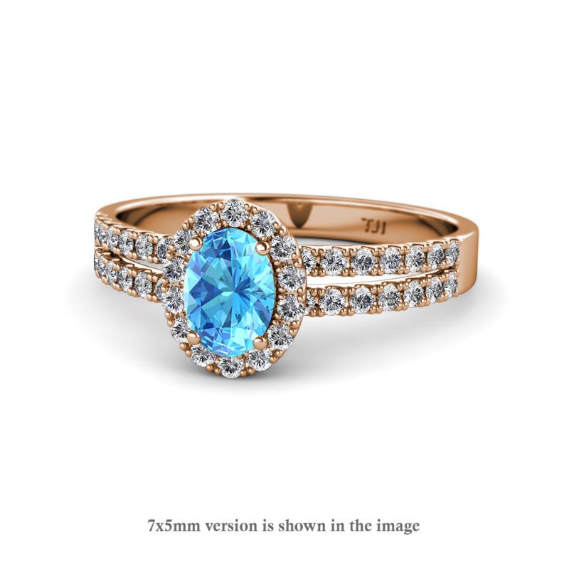 Amaya Desire Oval Cut Blue Topaz and Diamond Halo Engagement Ring 