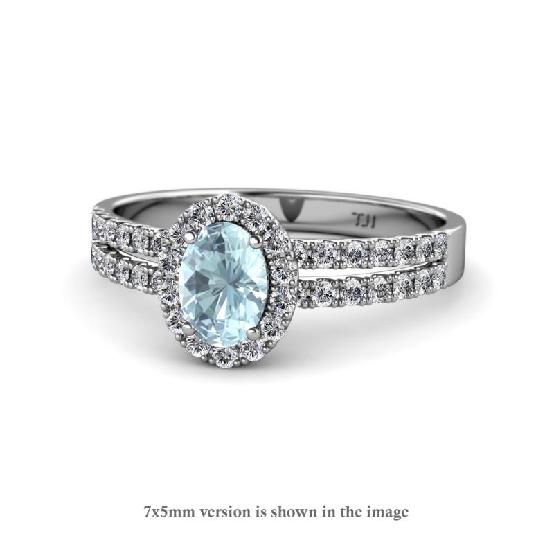 Amaya Desire Oval Cut Aquamarine and Diamond Halo Engagement Ring 