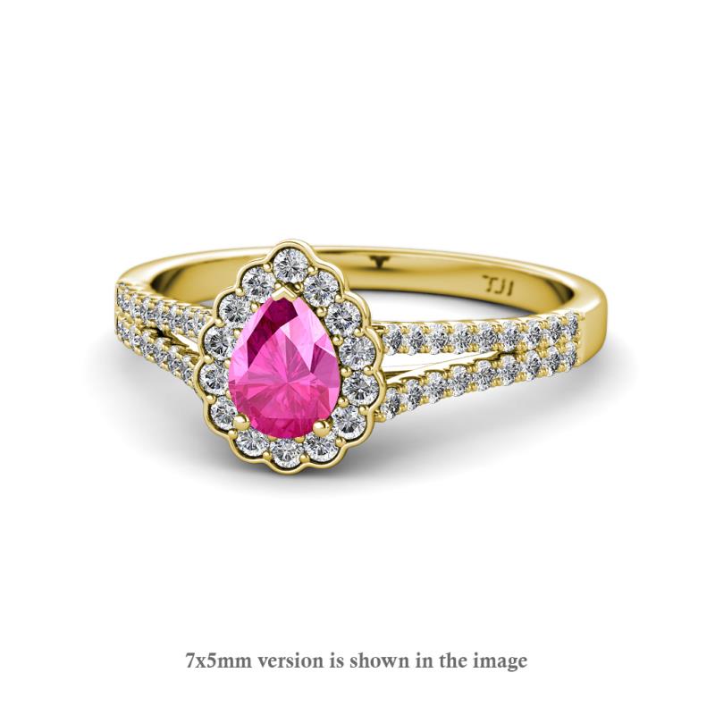 Raisa Desire Pear Cut Pink Sapphire and Diamond Halo Engagement Ring 