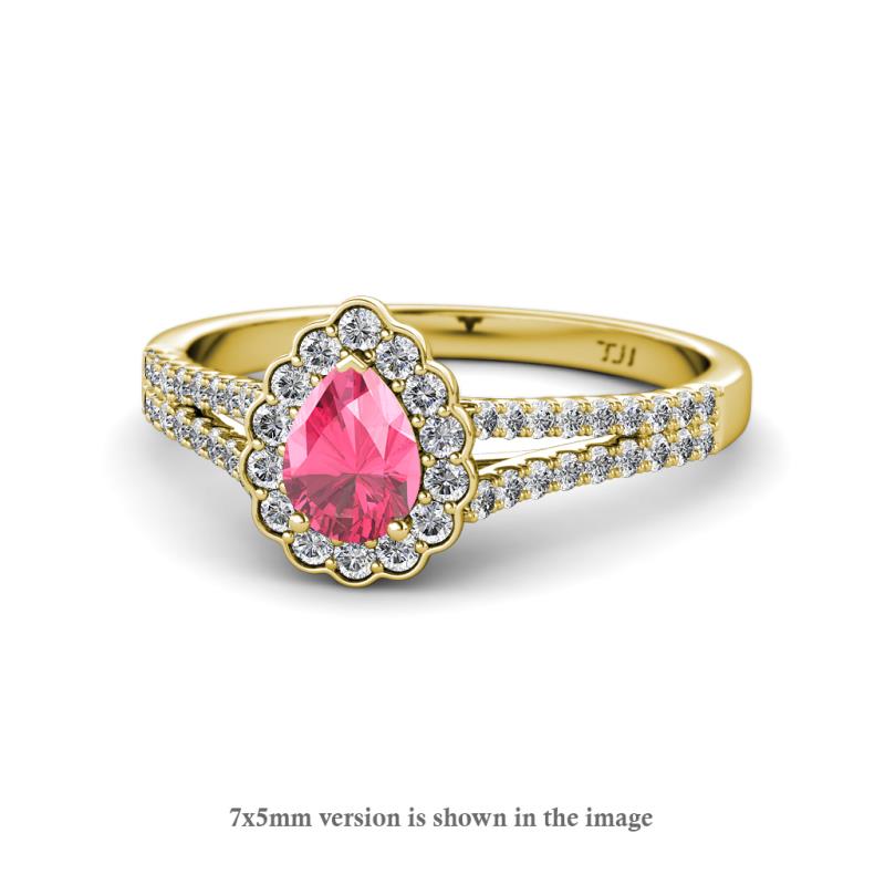 Raisa Desire Pear Cut Pink Tourmaline and Diamond Halo Engagement Ring 