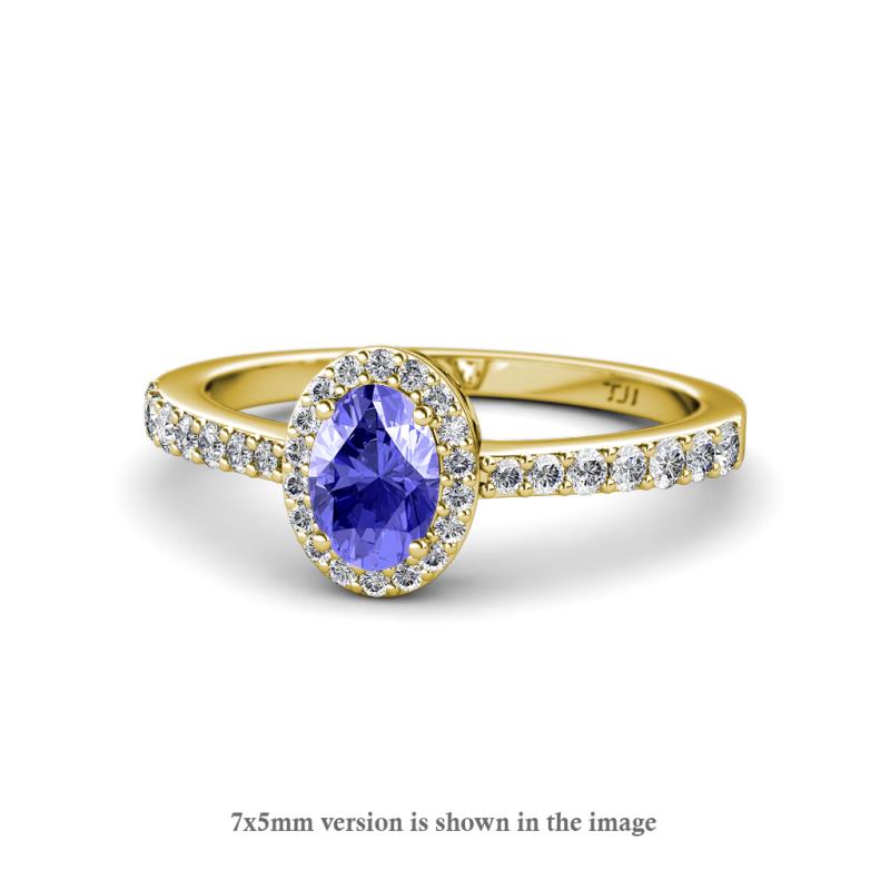 Verna Desire Oval Cut Tanzanite and Diamond Halo Engagement Ring 