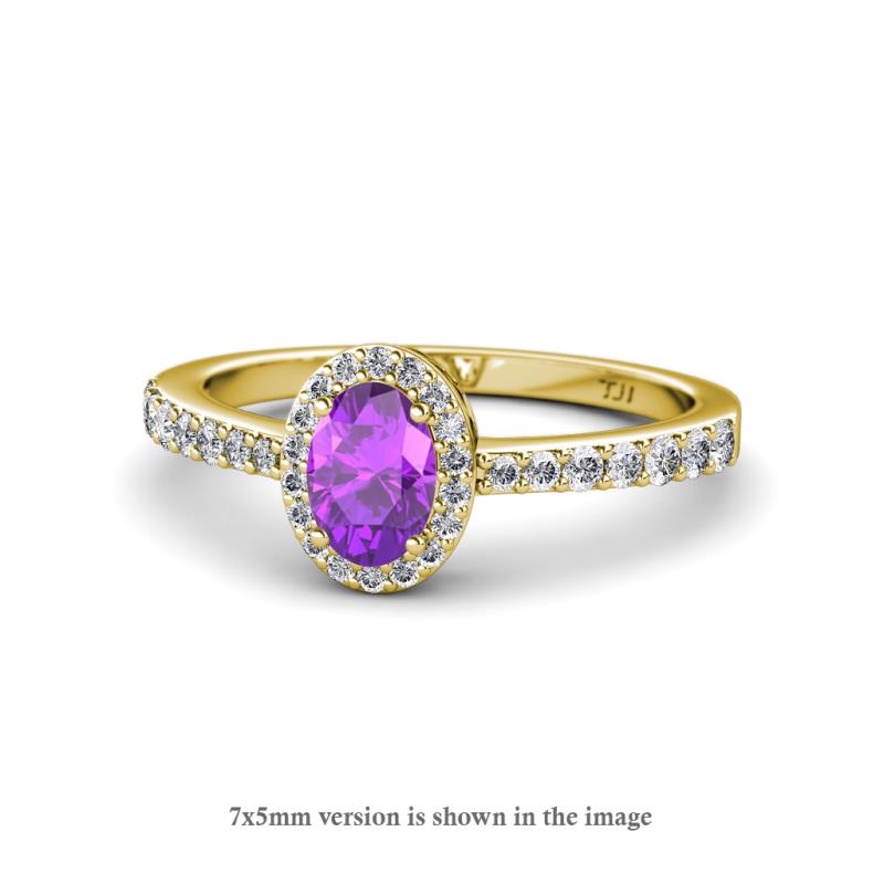 Verna Desire Oval Cut Amethyst and Diamond Halo Engagement Ring 