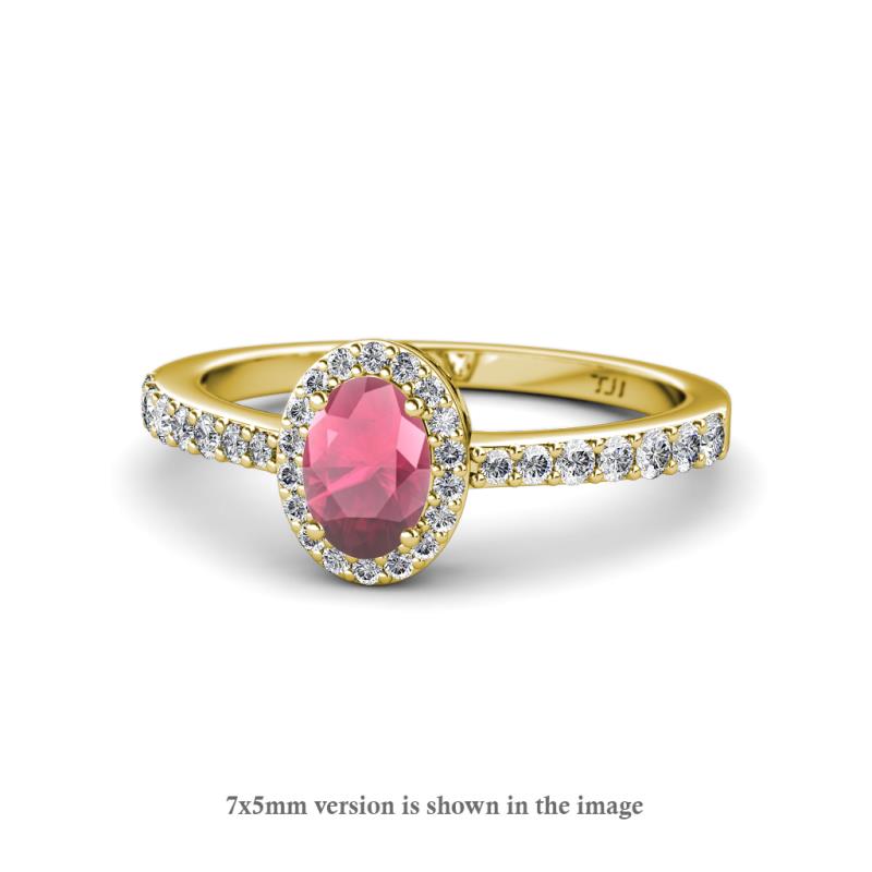 Verna Desire Oval Cut Rhodolite Garnet and Diamond Halo Engagement Ring 