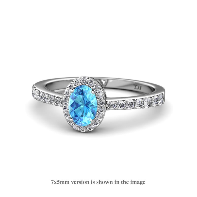 Verna Desire Oval Cut Blue Topaz and Diamond Halo Engagement Ring 