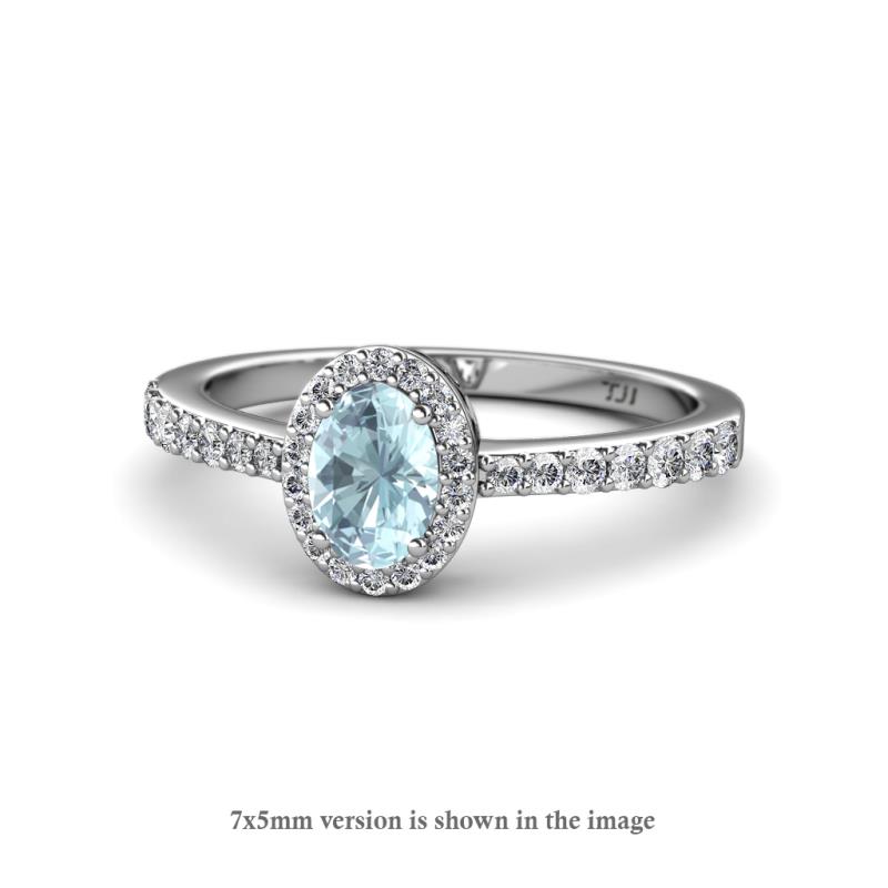 Verna Desire Oval Cut Aquamarine and Diamond Halo Engagement Ring 