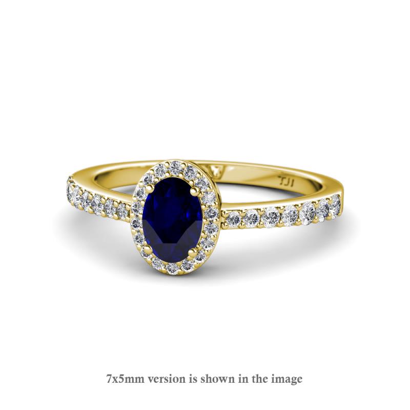 Verna Desire Oval Cut Blue Sapphire and Diamond Halo Engagement Ring 