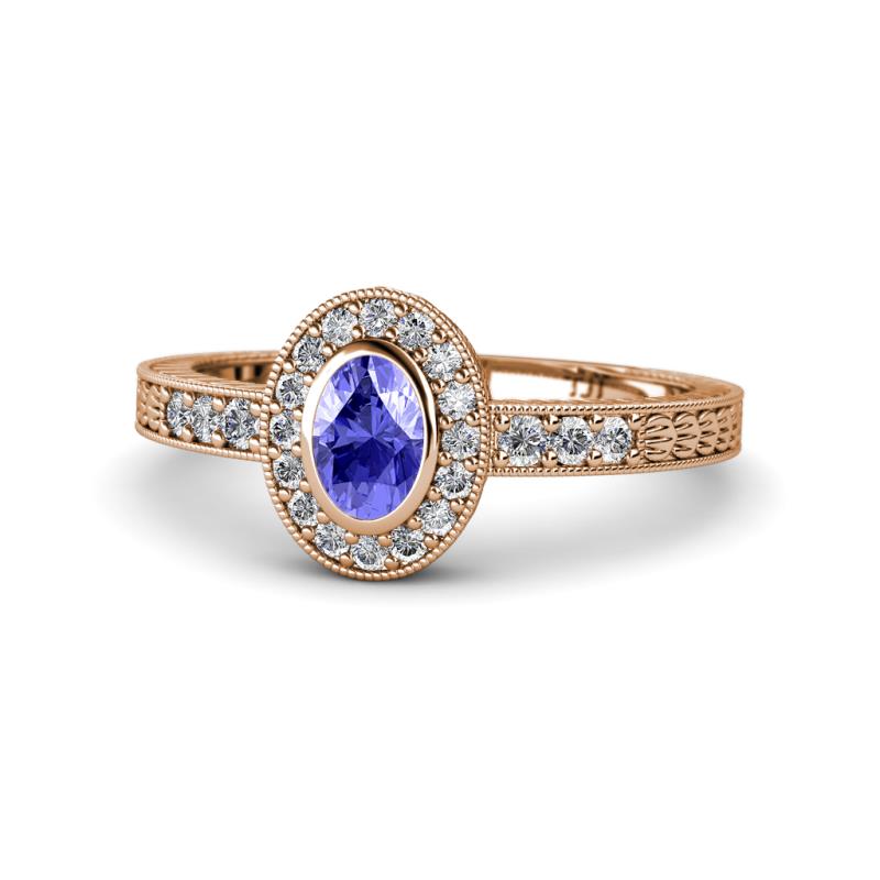 Annabel Desire Oval Cut Tanzanite and Diamond Halo Engagement Ring 
