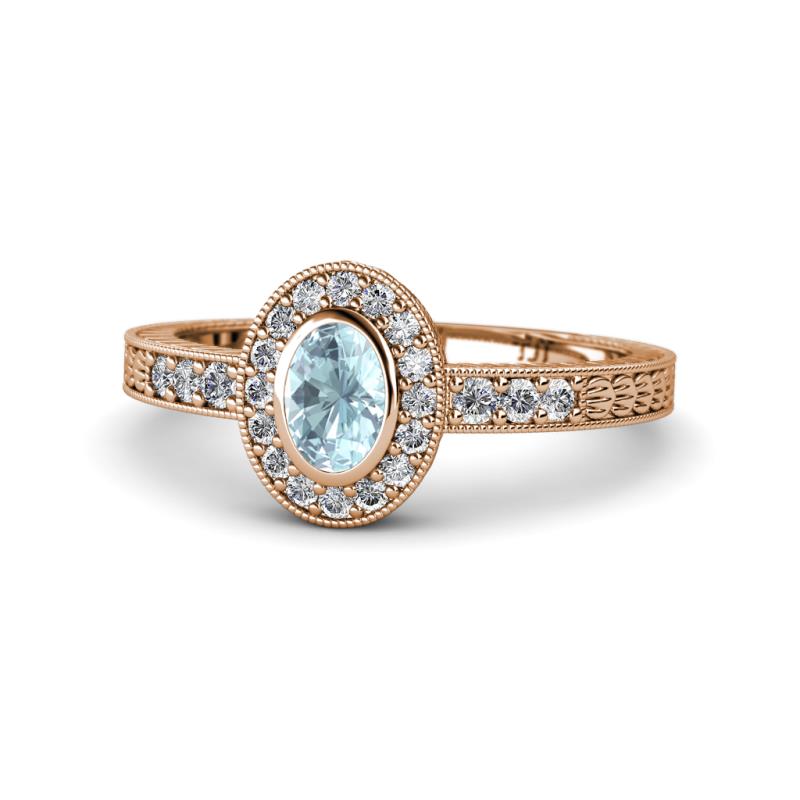 Annabel Desire Oval Cut Aquamarine and Diamond Halo Engagement Ring 