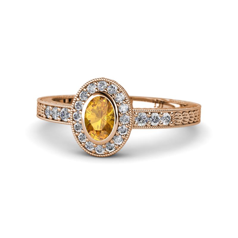Annabel Desire Oval Cut Citrine and Diamond Halo Engagement Ring 