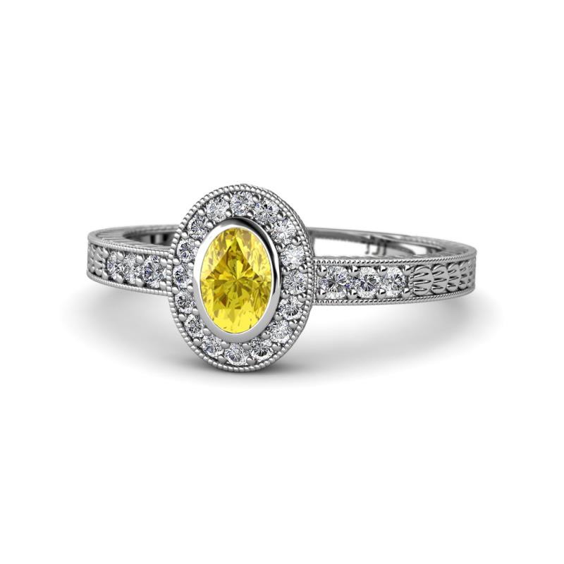 Annabel Desire Oval Cut Yellow Sapphire and Diamond Halo Engagement Ring 