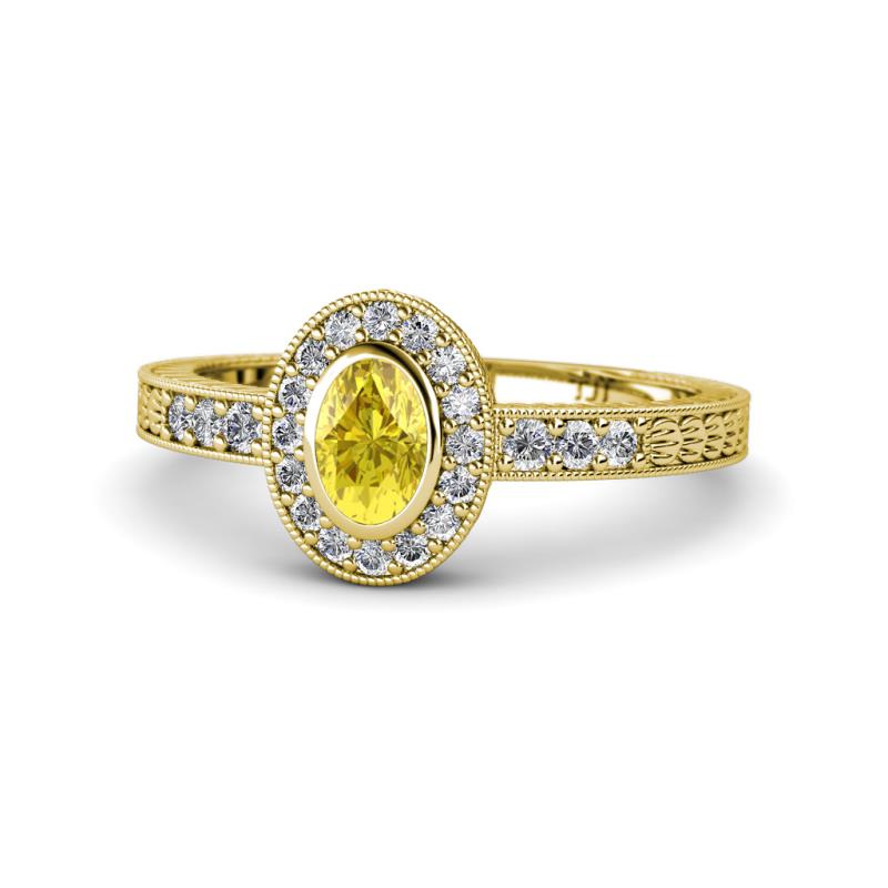 Annabel Desire Oval Cut Yellow Sapphire and Diamond Halo Engagement Ring 