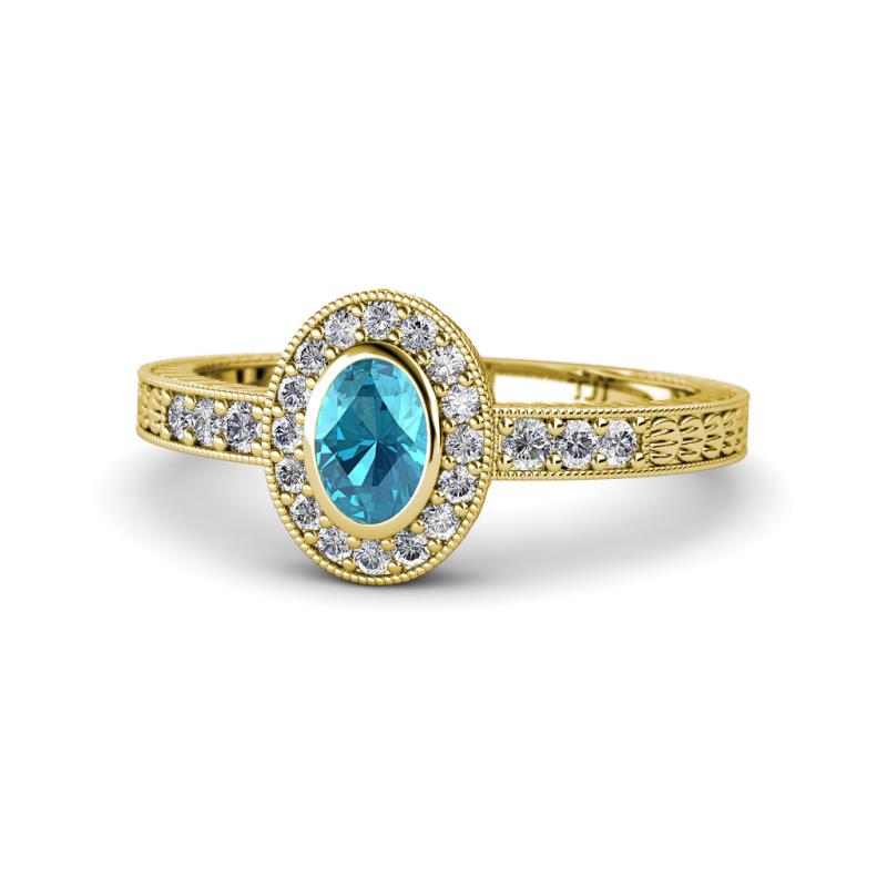 Annabel Desire Oval Cut London Blue Topaz and Diamond Halo Engagement Ring 