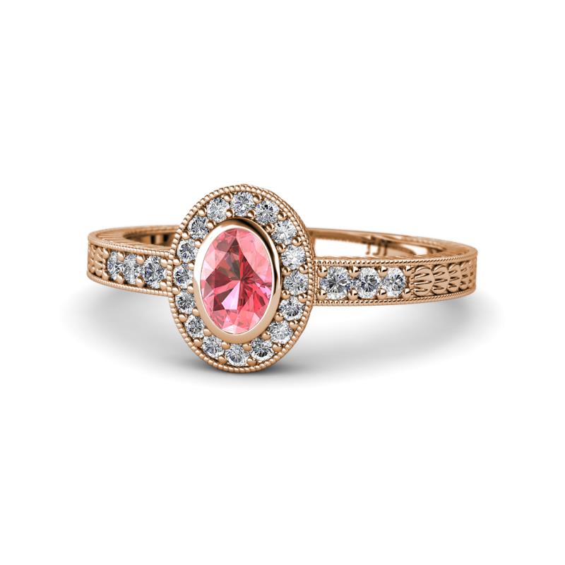 Annabel Desire Oval Cut Pink Tourmaline and Diamond Halo Engagement Ring 