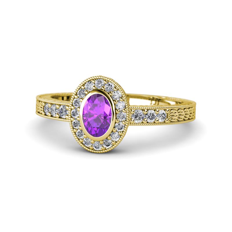 Annabel Desire Oval Cut Amethyst and Diamond Halo Engagement Ring 