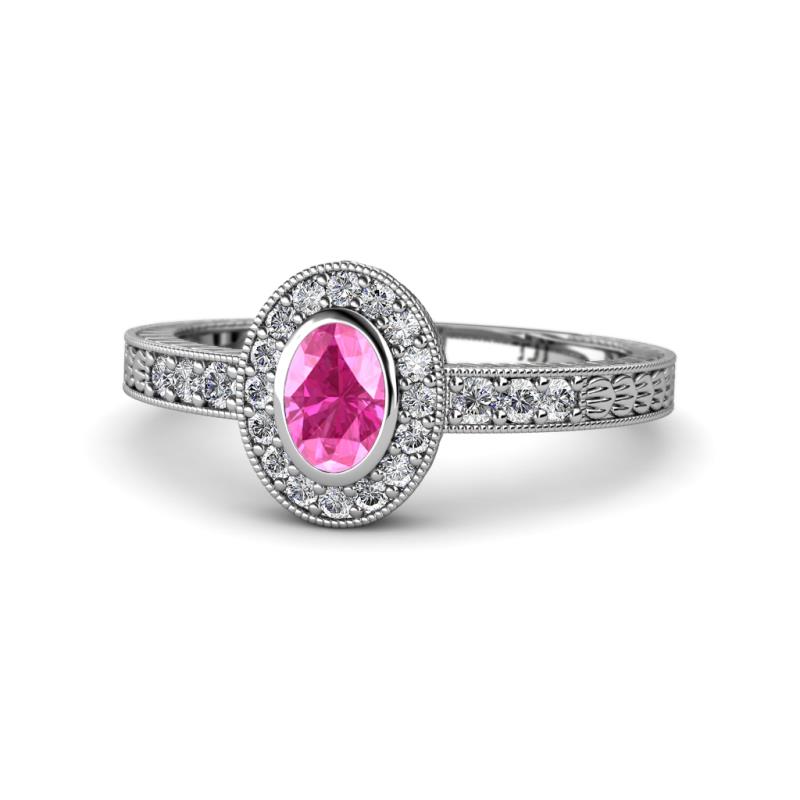 Annabel Desire Oval Cut Pink Sapphire and Diamond Halo Engagement Ring 