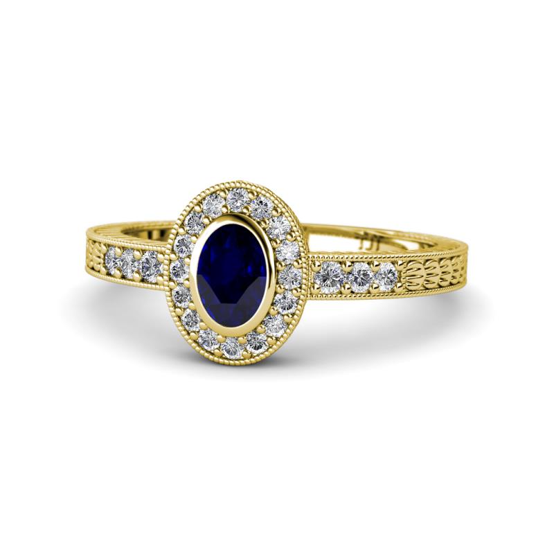 Annabel Desire Oval Cut Blue Sapphire and Diamond Halo Engagement Ring 