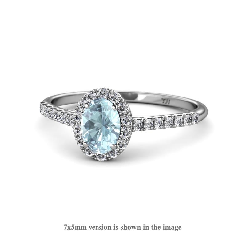 Marnie Desire Oval Cut Aquamarine and Diamond Halo Engagement Ring 