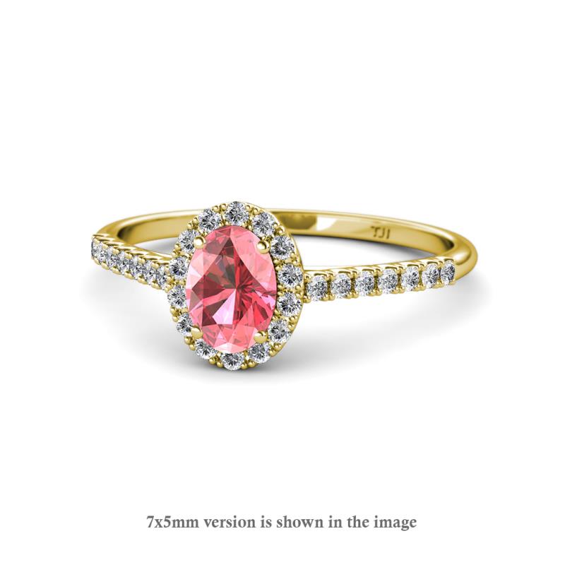 Marnie Desire Oval Cut Pink Tourmaline and Diamond Halo Engagement Ring 