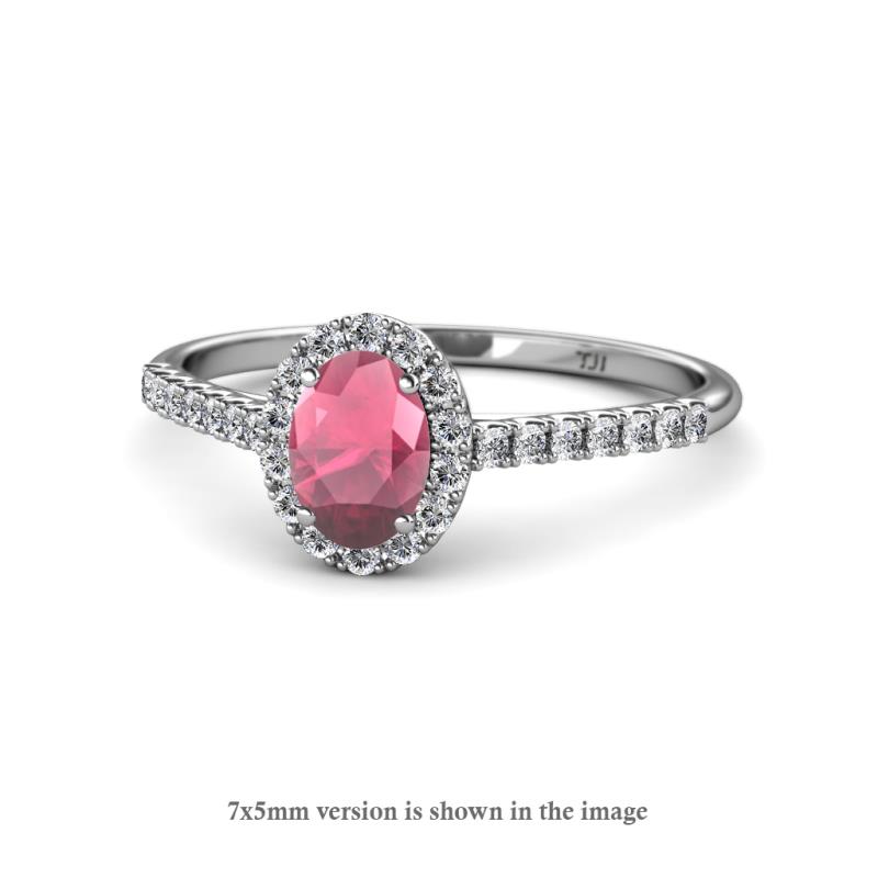 Marnie Desire Oval Cut Rhodolite Garnet and Diamond Halo Engagement Ring 