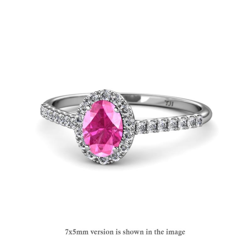 Marnie Desire Oval Cut Pink Sapphire and Diamond Halo Engagement Ring 