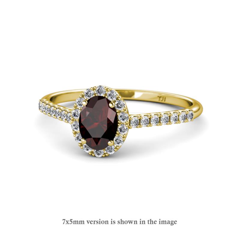 Marnie Desire Oval Cut Red Garnet and Diamond Halo Engagement Ring 