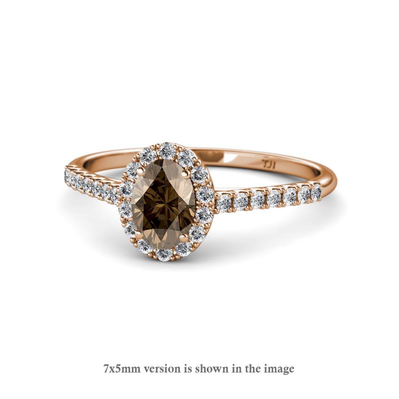 Marnie Desire Oval Cut Smoky Quartz and Diamond Halo Engagement Ring 