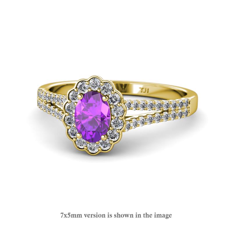 Raisa Desire Oval Shape Amethyst and Round Diamond Halo Engagement Ring 