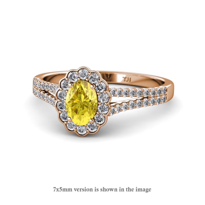 Raisa Desire Oval Shape Yellow Sapphire and Round Diamond Halo Engagement Ring 