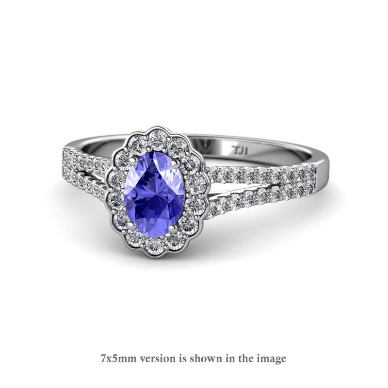 Raisa Desire Oval Shape Tanzanite and Round Diamond Halo Engagement Ring 