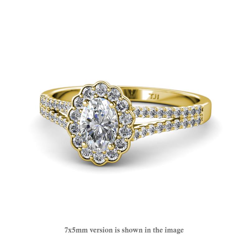 Raisa Desire GIA Certified Oval Shape Diamond and Round Diamond Halo Engagement Ring 