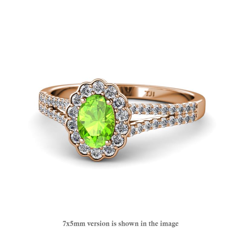 Raisa Desire Oval Shape Peridot and Round Diamond Halo Engagement Ring 