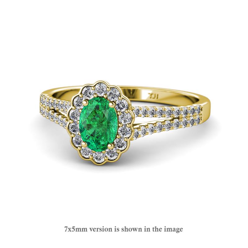 Raisa Desire Oval Shape Emerald and Round Diamond Halo Engagement Ring 