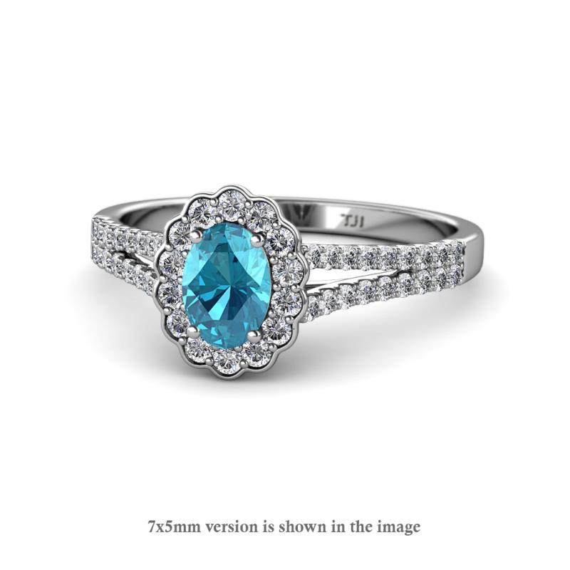 Raisa Desire Oval Shape London Blue Topaz and Round Diamond Halo Engagement Ring 