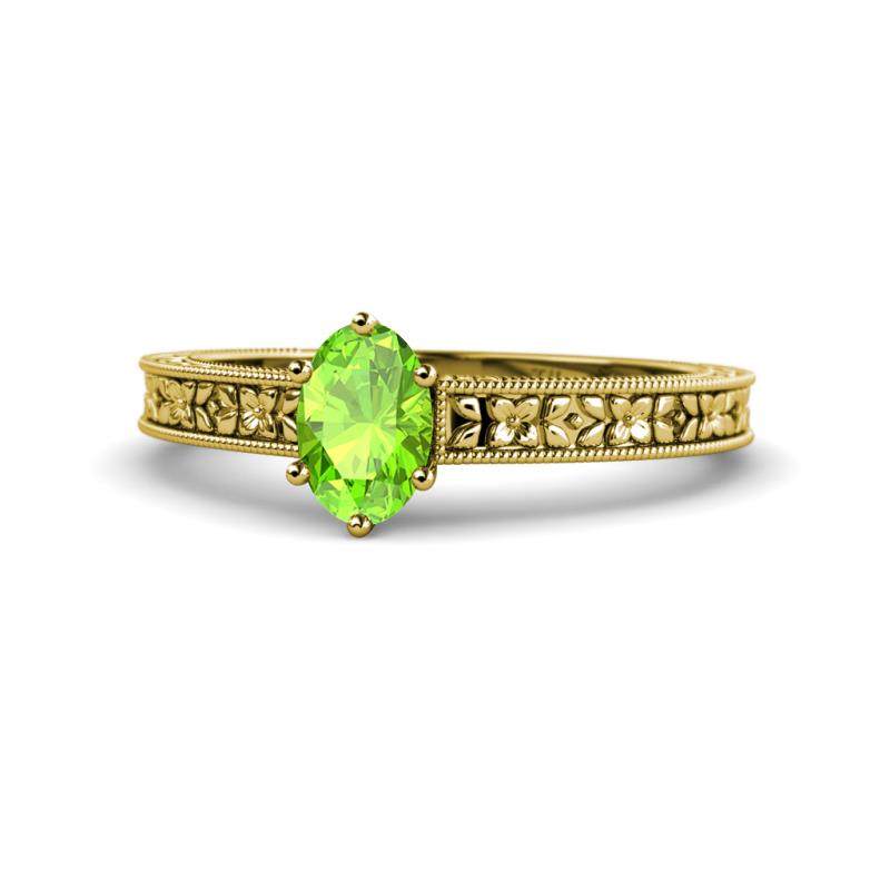 Florian Classic 7x5 mm Oval Cut Peridot Solitaire Engagement Ring 