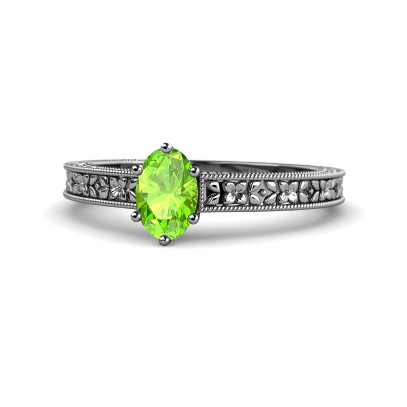 Florian Classic 7x5 mm Oval Cut Peridot Solitaire Engagement Ring 