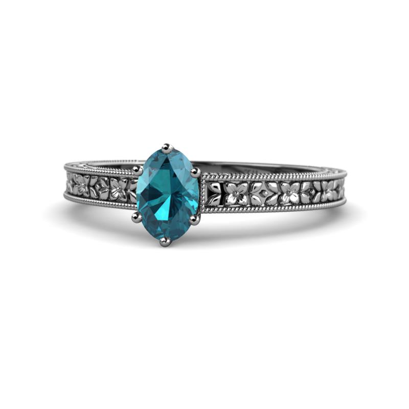 Florian Classic 7x5 mm Oval Cut London Blue Topaz Solitaire Engagement Ring 