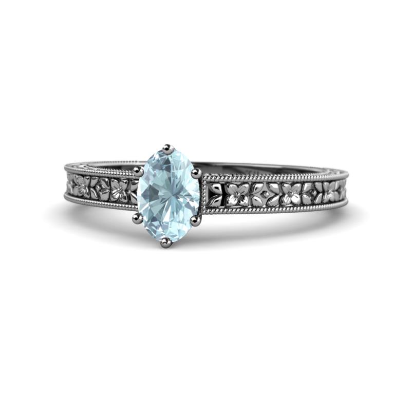 Florian Classic 7x5 mm Oval Cut Aquamarine Solitaire Engagement Ring 