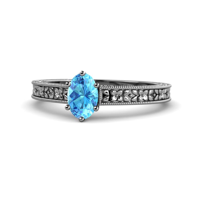 Florian Classic 7x5 mm Oval Cut Blue Topaz Solitaire Engagement Ring 