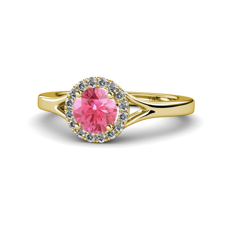 Lyneth Desire Pink Tourmaline and Diamond Halo Engagement Ring 