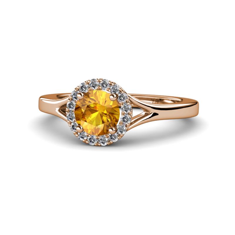 Lyneth Desire Citrine and Diamond Halo Engagement Ring 