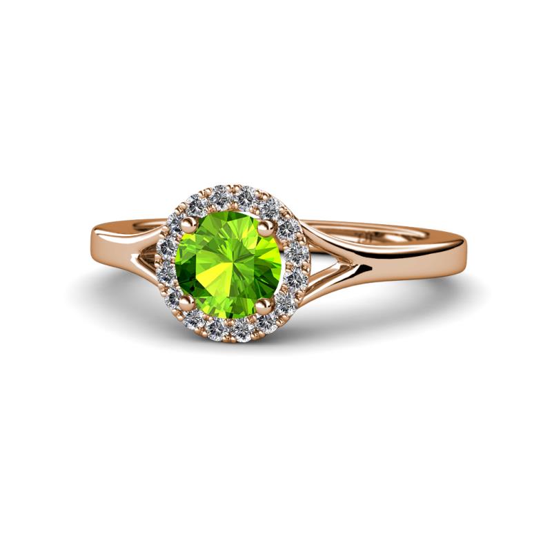 Lyneth Desire Peridot and Diamond Halo Engagement Ring 