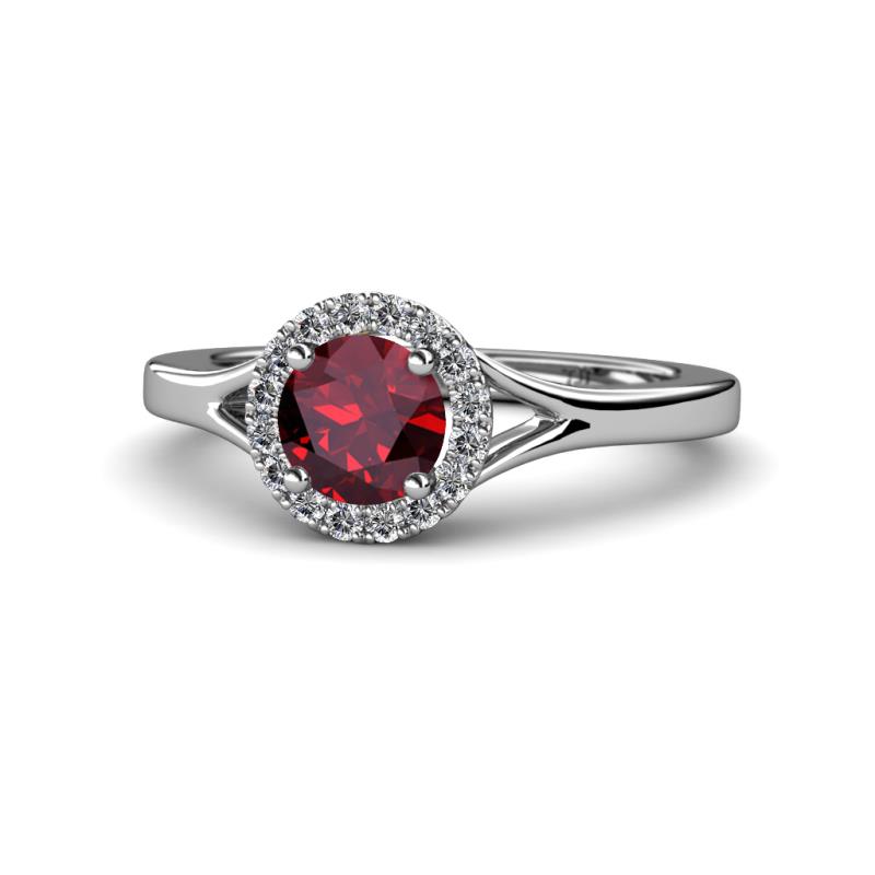 Lyneth Desire Ruby and Diamond Halo Engagement Ring 