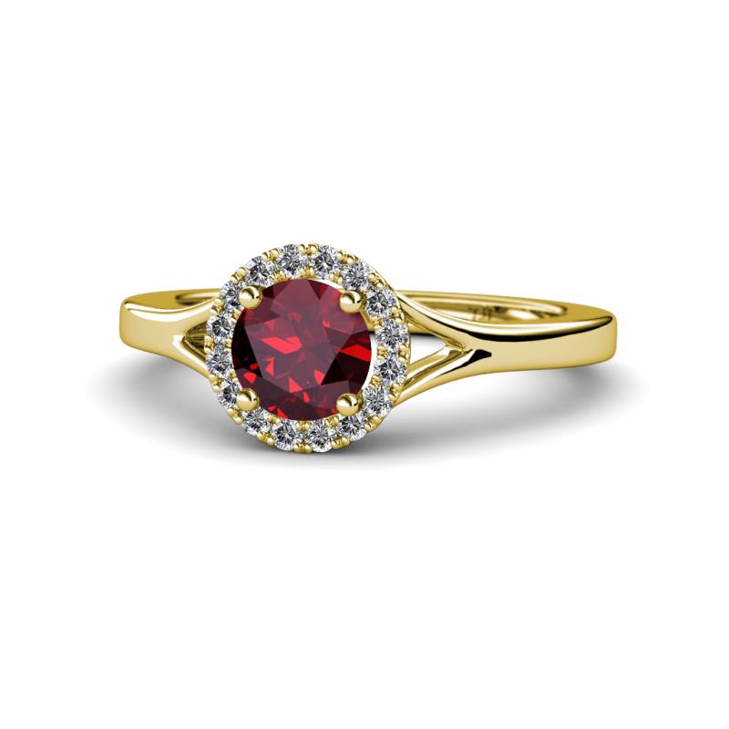 Lyneth Desire Ruby and Diamond Halo Engagement Ring 
