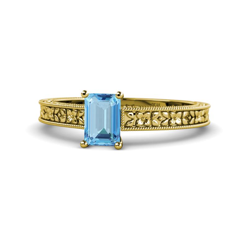 Florian Classic 7x5 mm Emerald Shape Blue Topaz Solitaire Engagement Ring 
