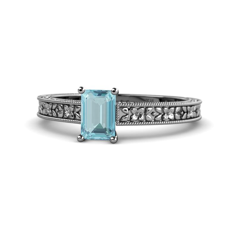 Florian Classic 7x5 mm Emerald Shape Aquamarine Solitaire Engagement Ring 